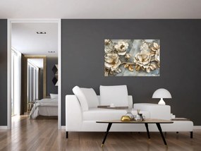 Obraz - Mramorové pozadie s kvetmi (90x60 cm)