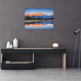 Sklenený obraz zasnežených horských štítov (70x50 cm)