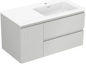 Mexen Rivel, kúpeľňová skrinka 90 cm s pravým umývadlom Otis, 2S, 1D, drážkovaná, sivá matná/biela matná - 91A23-09047-3-BBFFF62-W18P01