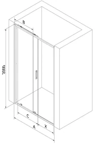 Mexen Exo, posuvné dvere do otvoru 90x200 cm, 6mm číre sklo, čierny profil, 8151-090-000-70-00