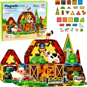 LEAN Toys Magnetické stavebné kocky – domáce a hospodárske zvieratá, farma, 54 ks.