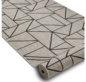 Behúň SIZAL FLOORLUX 20605 trojuholníky geometrický - strieborný, čierny