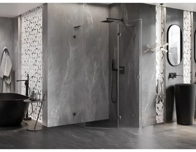 Mexen Lunar, L pravý výklopný päťuholníkový sprchový kút 90x90 cm, 8mm číre sklo, profil grafit brúsený, 831L-090P-090L-66-00-P