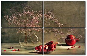 Obraz na plátne - Zátišie - vetva a granátové jablko 1274E (90x60 cm)