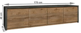 TV stolík/skrinka Modestus K4D (dub lefkas tmavý + smooth sivý). Vlastná spoľahlivá doprava až k Vám domov. 809337