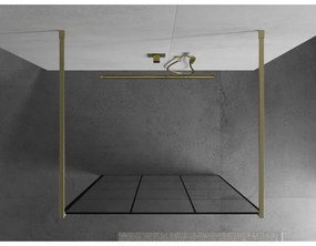 Mexen Kioto, sprchová zástena Walk-In 100 x 200 cm, 8mm sklo čierny vzor, zlatý matný profil, 800-100-002-55-77