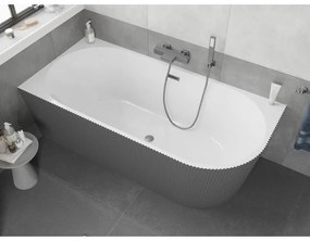 Mexen Silo, rohová voľne stojaca ryhovaná vaňa, ľavá, 170 x 80 cm, biela-šedá, grafitový prepad, 52891708062L-95