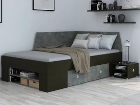 Úložná posteľ so zástenou Junior 120x200 cm, čierna/tmavý betón%