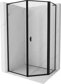 Mexen Mist L, päťuholníkový sprchový kút s krídlovými dverami, 90 x 100 cm, 8mm číre sklo, čierny profil, 8A8L-090-100-70-70-P
