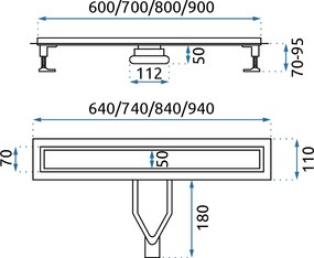 Rea Neox Superflow, odtokový žľab 60cm, brúsená oceľ, REA-G2705