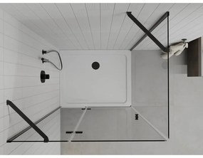 Mexen Roma, sprchovací kút s 1-krídlovými dverami 70 (dvere) x 110 (stena) cm, 6mm číre sklo, čierny profil, slim sprchová vanička 5cm biela s čiernym sifónom, 854-070-110-70-00-4010B