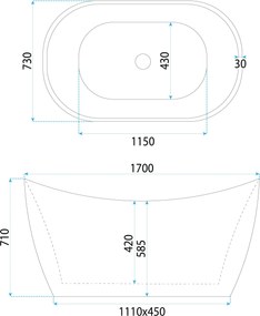 Voľne stojaca akrylátová vaňa REA ATENA 170x73 cm biela, sifón Click-Clack - čierny