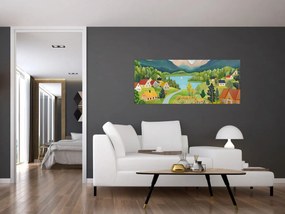 Obraz - Dedina v horách (120x50 cm)