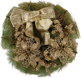 Zeleno-zlatý vianočný veniec s mašľou Christmas Wreath - Ø 30*7 cm