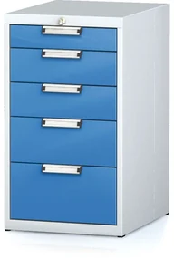Alfa 3 Dielenský zásuvkový box na náradie MECHANIC, 5 zásuviek, 480 x 600 x 840 mm, modré dvere