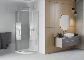 Mexen Rio sprchová kabína polkruhová 90 x 90 cm, biele pruhy, chróm + vanička Flat, biela - 863-090-090-01-20-4110