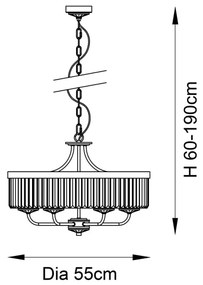 Endon 100711 - Luster na reťazi CHESTERFIELD 6xE14/6W/230V priemer 55 cm čierna
