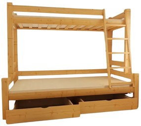 Detská poschodová posteľ s rozšíreným spodným lôžkom z MASÍVU 200x90cm so šuplíkmi PAVLÍNA