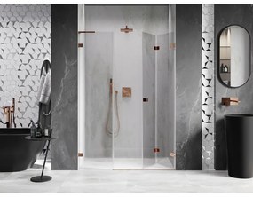 Mexen Lunar-F, L pravé sklápacie sprchové dvere 130 cm, 8mm číre sklo, ružové zlato profil, 836SL-130-050-60-00-P