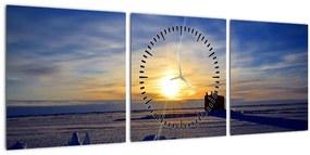 Obraz - polárna krajina (s hodinami) (90x30 cm)