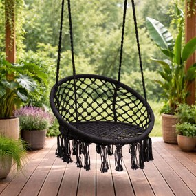 MultiGarden Závesné boho záhradné kreslo - čierne MultiGarden