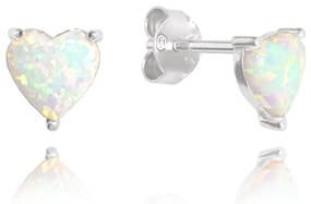 MINET Strieborné náušnice Srdiečka s bielymi opálmi JMAS0138SE00