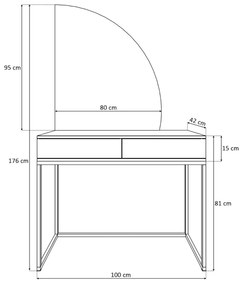 TOALETNÝ STOLÍK EMELINE BIELY LESK + CHRÓM LED ZRKADLO PRAVE