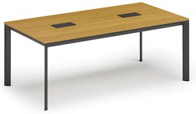 Rokovací stôl PRIMO INVITATION, 200x100 cm, buk + 2x stolná zásuvka TYP I, čierna