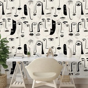 Samolepiaca tapeta abstraktné čiernobiele tváre