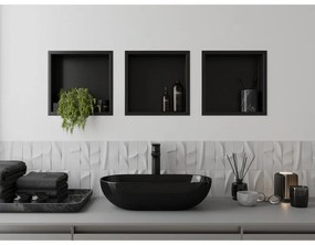 Mexen X-Wall-R, polička na zapustenie na obklad s golierom 30 x 30 cm, čierna matná, 1970303010