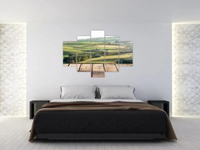 Obraz - Drevená polica s krajinou (150x105 cm)