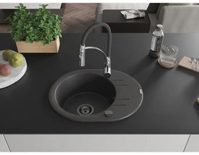 Mexen Kevin, 1-komorový granitový drez 586x458x190 mm a drezová batéria Aster, čierna škvrnitá, 6517-76-73450-07-B