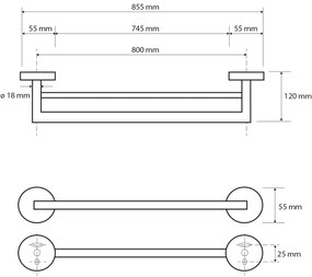 Sapho Sapho, X-ROUND E dvojitý držiak uterákov 800x120mm, chróm, XR425