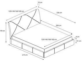 Čalúnená posteľ KARO rozmer 160x200 cm Sivá