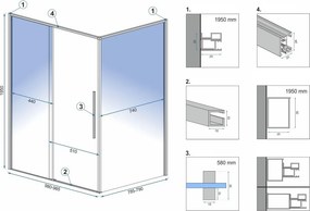Sprchový kút REA SOLAR 80/zástena x 100/dvere cm, čierny matný/transparent - bez vaničky