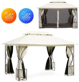 Luxusný záhradný pavilón 4x3x2,8 m - béžový - moskytiéra + plné steny