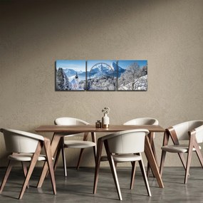 Obraz - Zasnežená krajina (s hodinami) (90x30 cm)