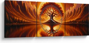 Obraz – Strom v krvavom slnku (s hodinami) (90x30 cm)