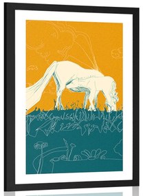 Plagát s paspartou kôň na lúke - 30x45 silver