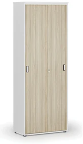 Kancelárska skriňa so zasúvacími dverami PRIMO WHITE, 800 x 420 x 2128 mm, biela/dub prírodná