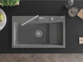 Mexen Omar žulový kuchynský drez s 1 komorou 800 x 480 mm, sivý, sifón chróm - 6520801005-71
