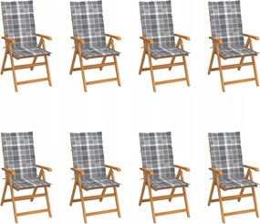 vidaXL Sklápacie záhradné stoličky s podložkami 8 ks tíkový masív