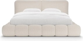 Béžová čalúnená dvojlôžková posteľ s úložným priestorom s roštom 180x200 cm Solange – Micadoni