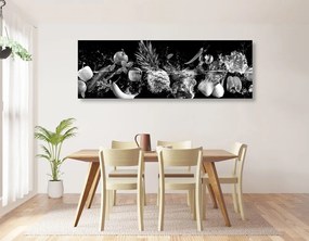 Obraz organické ovocie a zelenina v čiernobielom prevedení - 150x50