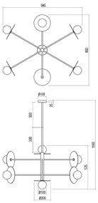 Redo 01-2734 - Luster na tyči PLATO 6xG9/10W/230V čierna