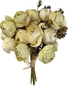 Umelé béžovo-zelené ruže Clayre & Eef v kytici – 29 cm