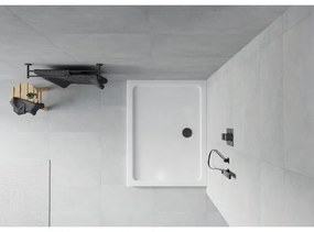Obdĺžniková sprchová vanička MEXEN FLAT SLIM 140x90 cm biela + čierny sifón