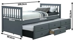 Rozkladacia posteľ s prísteľkou Austin New 90 - sivá