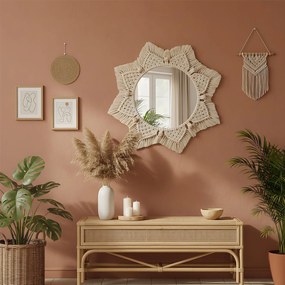 Okrúhle nástenné zrkadlo BOHO 55 cm béžové