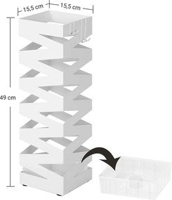 Kovový stojan na dáždniky s háčikmi a odkvapkávačom, biely